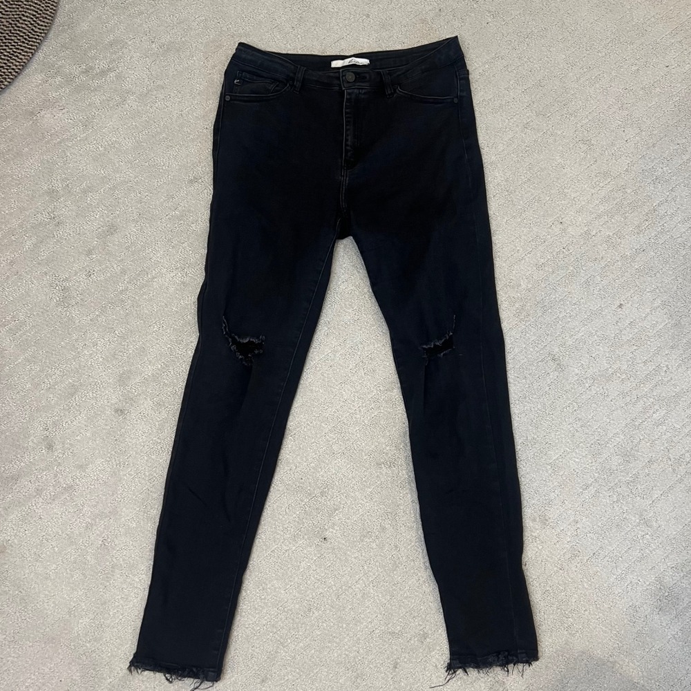 KanCan Black Distressed Hem Ripped Knee Skinny‎ Jeans Size 13/30